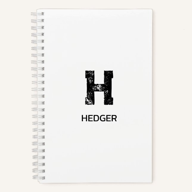 MINIMALISTISCHES SCHWARZES EIN-BUCHSTABEN-MONOGRAM NOTIZBUCH (Vorderseite)