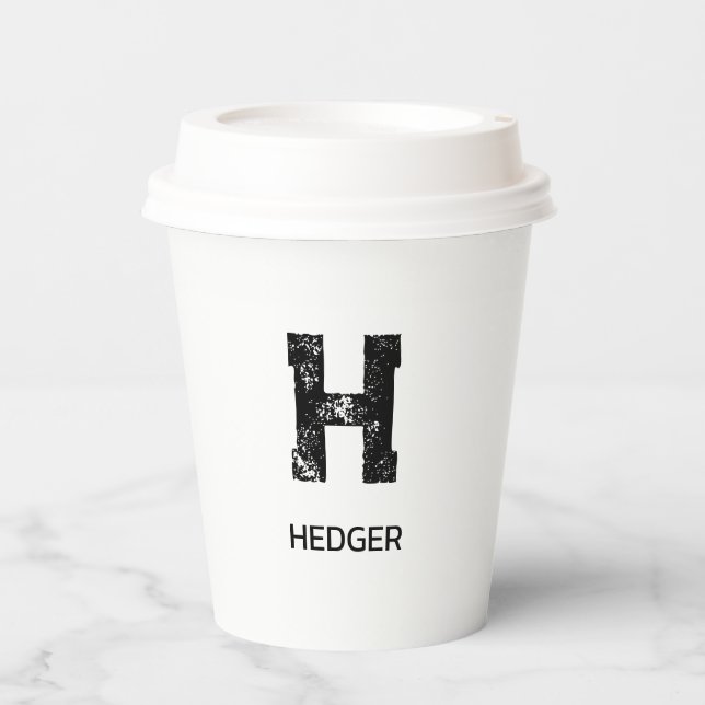 MINIMALISTISCHES SCHWARZES EIN-BUCHSTABEN-MONOGRAM PAPPBECHER (Vorderseite)