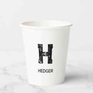 MINIMALISTISCHES SCHWARZES EIN-BUCHSTABEN-MONOGRAM PAPPBECHER