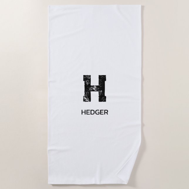 MINIMALISTISCHES SCHWARZES EIN-BUCHSTABEN-MONOGRAM STRANDTUCH (Vorderseite)