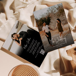 Minimalistisches Schwarzes Foto Script QR Code Hoc Einladung