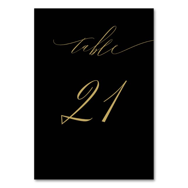 Minimalistisches Schwarzes Gold Elegantes Script 2 Tischnummer (Vorderseite)