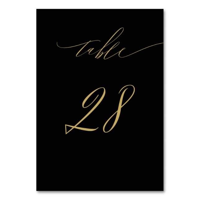 Minimalistisches Schwarzes Gold Elegantes Script 2 Tischnummer (Vorderseite)