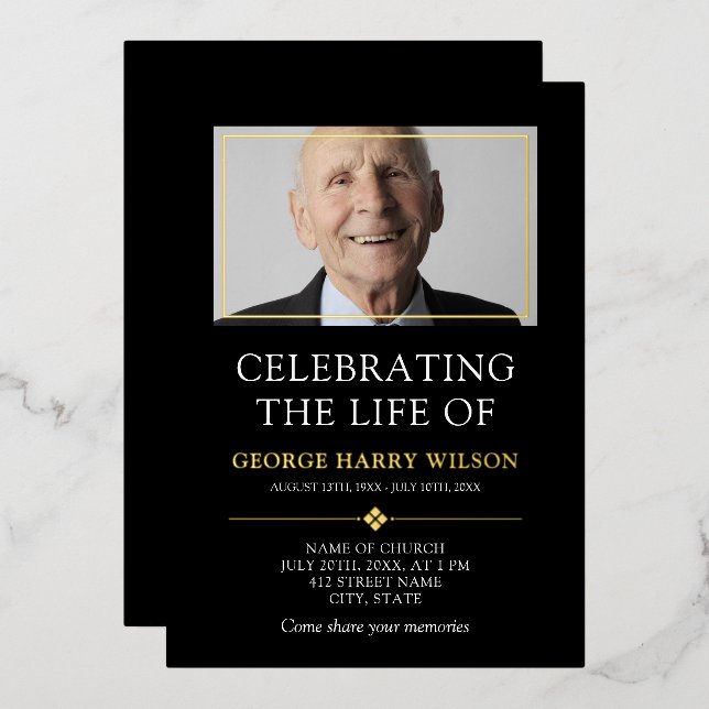 Minimalistisches Schwarzes Gold Folieneinladung (Vorderseite/Rückseite)