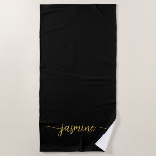 Minimalistisches Schwarzes Gold Monogramm Name Rie Strandtuch