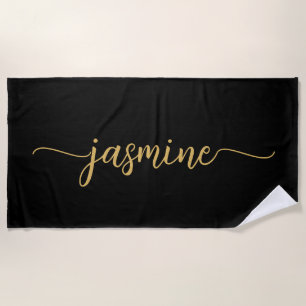 Minimalistisches Schwarzes Gold Monogramm Name Rie Strandtuch