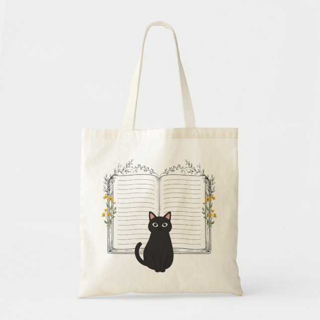 Minimalistisches schwarzes Katzen-Journalbuch mit  Tragetasche (Vorne)