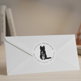 Minimalistisches schwarzes Katzen-Silhouette-Rettu Etiketten