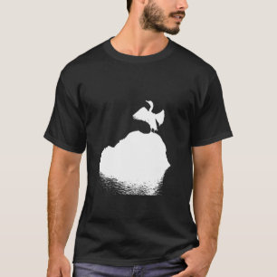 Minimalistisches schwarzes Kormoran Weiße Silhoue T-Shirt