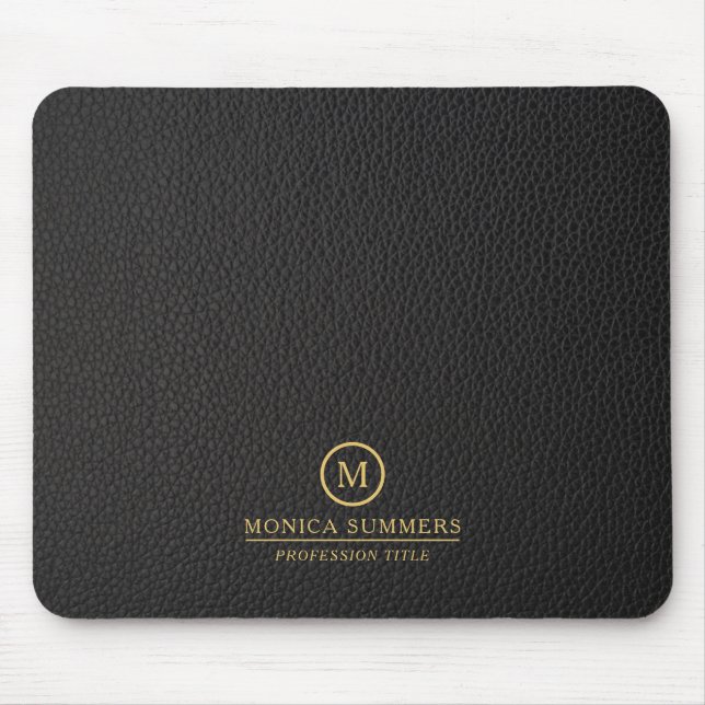 Minimalistisches schwarzes Ledertext mit individue Mousepad (Vorne)