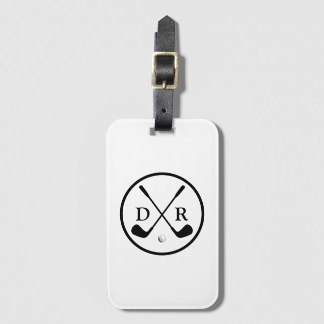 Minimalistisches Schwarzes Logo und Monogram Golf  Gepäckanhänger (Vorderseite Vertikal)