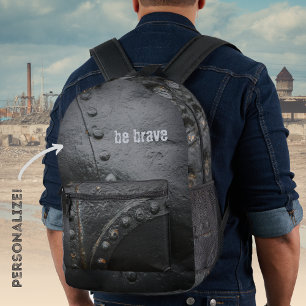 Minimalistisches schwarzes Metall im industriellen Bedruckter Rucksack