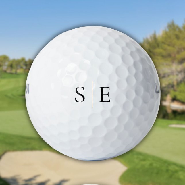 Minimalistisches Schwarzes Monogramm Golfball (Elegant Black Gold Monogram Minimalist Golf Balls)