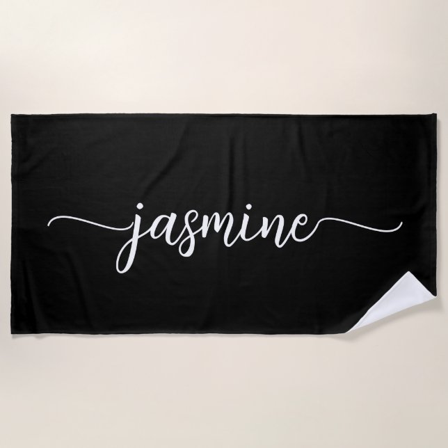 Minimalistisches Schwarzes Monogramm Name Riesiges Strandtuch (Vorderseite)