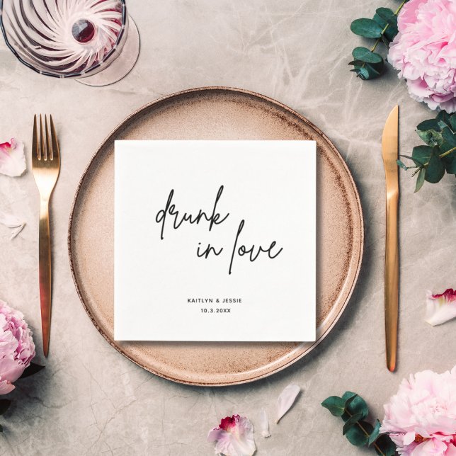 Minimalistisches Schwarzes Skript Betrunken bei Li Serviette (Drunk in Love Wedding Napkins Custom Personalized Napkins)