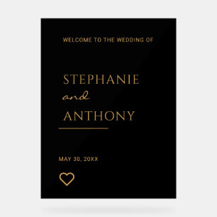 Minimalistisches Schwarzes und Goldenes Herz Moder Acrylschild