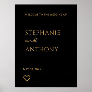 Minimalistisches Schwarzes und Goldenes Herz Moder Poster