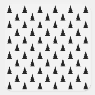 Minimalistisches schwarzes Weihnachtsbaummuster au Quadratischer Aufkleber