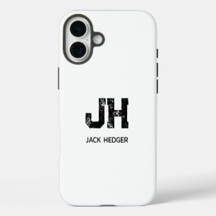 MINIMALISTISCHES SCHWARZES ZWEI-BUCHSTABEN-MONOGRA iPhone 16 PLUS HÜLLE