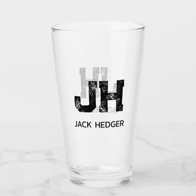MINIMALISTISCHES SCHWARZES ZWEI-BUCHSTABEN-MONOGRA GLAS (Vorderseite)