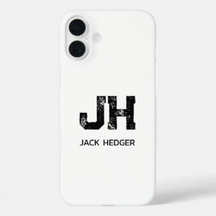 MINIMALISTISCHES SCHWARZES ZWEIBUCHSTABEN-MONOGRAM iPhone 16 PLUS HÜLLE