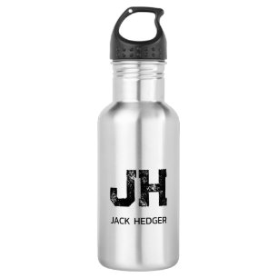MINIMALISTISCHES SCHWARZES ZWEIBUCHSTABEN-MONOGRAM EDELSTAHLFLASCHE