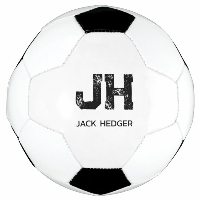 MINIMALISTISCHES SCHWARZES ZWEIBUCHSTABEN-MONOGRAM FUßBALL (Vorderseite)