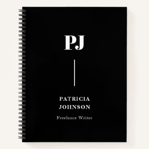 Minimalistisches Schwarzweiß-Monogramm Notizbuch