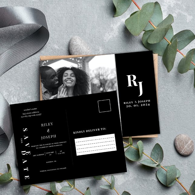 Minimalistisches Schwarzweiß Save the Date Postkarte (Von Creator hochgeladen)