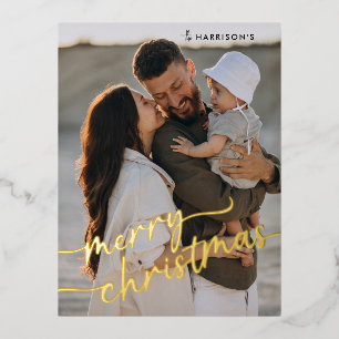 Minimalistisches Script 1 Foto Frohe Weihnachten R Folien Feiertagspostkarte