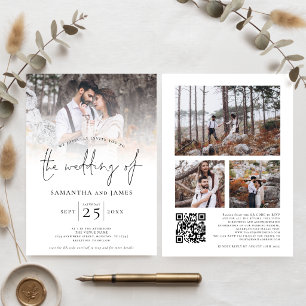 Minimalistisches Script 4 Foto QR Code Hochzeit Einladung