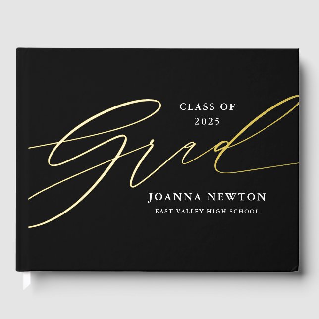 Minimalistisches Script Abschluss Foil Guestbook Gästebuch (Vorderseite)