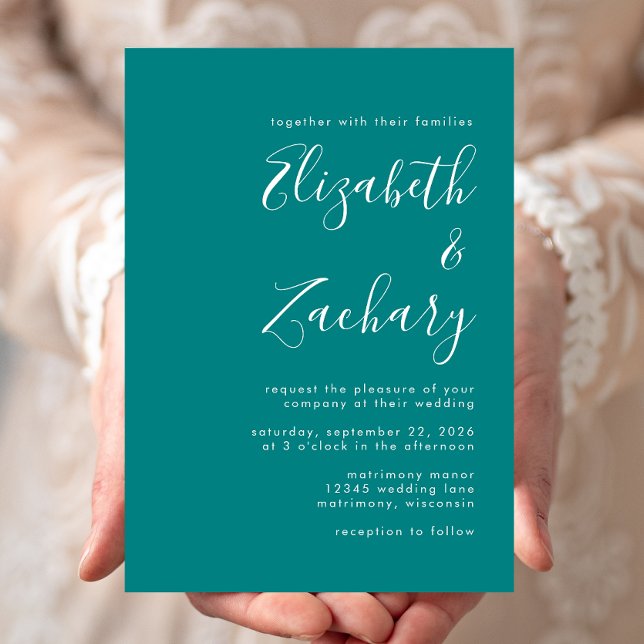 Minimalistisches Script Aquamarin Blue Wedding Einladung (Von Creator hochgeladen)