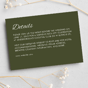 Minimalistisches Script Army Green Wedding Begleitkarte