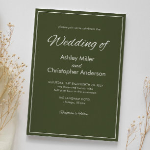 Minimalistisches Script Army Green Wedding Einladung