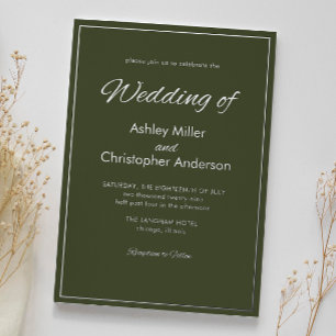 Minimalistisches Script Army Green Wedding Folieneinladung