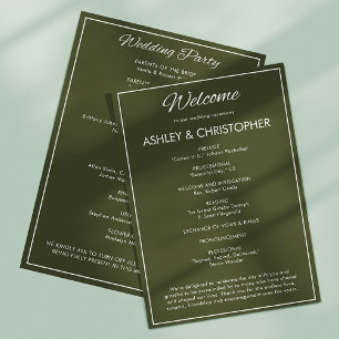 Minimalistisches Script Army Green Wedding Programm