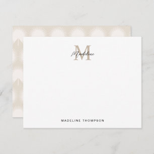 Minimalistisches Script Beige Anahaw-Blätter Monog Mitteilungskarte