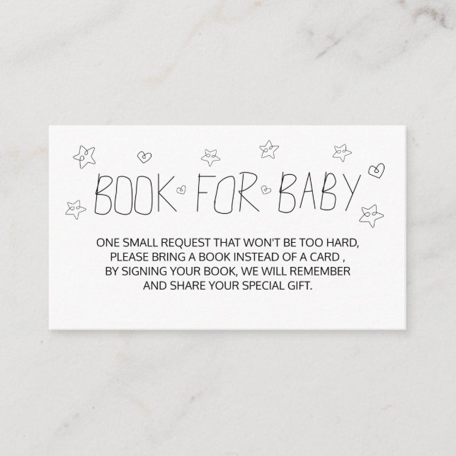 Minimalistisches Script Black Book für Babydusche Begleitkarte (Vorderseite)