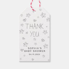 Minimalistisches Script Black Danke Baby Dusche Geschenkanhänger