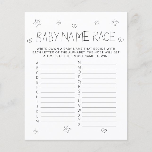 Minimalistisches Script Black Name Baby Showspiel (Vorderseite)