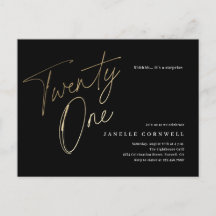 Minimalistisches Script Black und Gold 21. Geburts