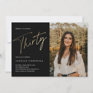 Minimalistisches Script Black und Gold 30. Geburts Einladung