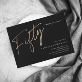 Minimalistisches Script Black und Gold 50. Geburts Einladung