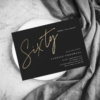 Minimalistisches Script Black und Gold 60. Geburts Einladung