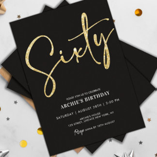 Minimalistisches Script Black und Gold 60. Geburts Einladung
