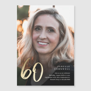 Minimalistisches Script Black und Gold 60. Geburts Magneteinladung