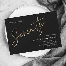 Minimalistisches Script Black und Gold 70. Geburts Postkarte
