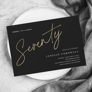 Minimalistisches Script Black und Gold 70. Geburts Postkarte