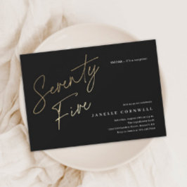 Minimalistisches Script Black und Gold 75. Geburts Einladungspostkarte